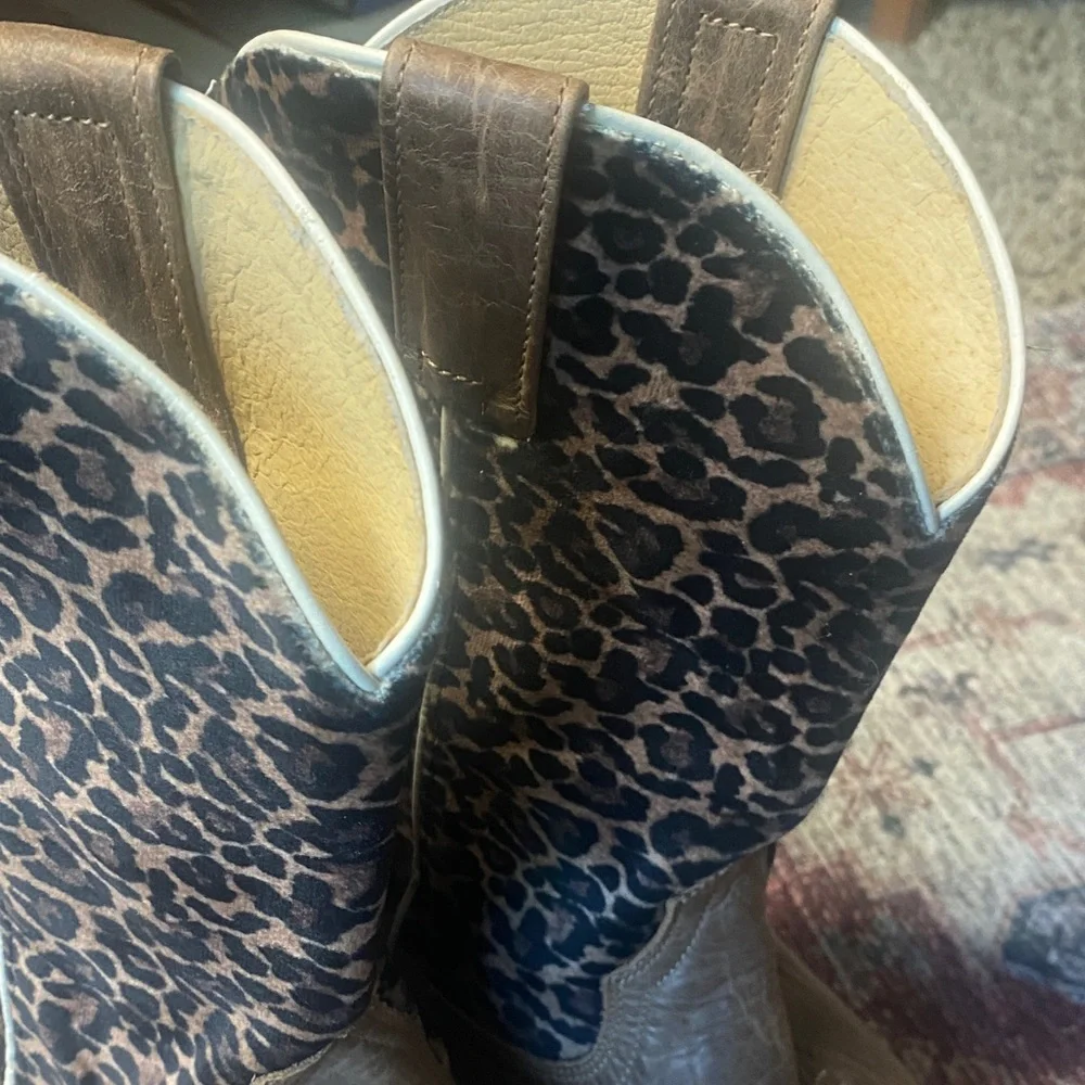 Roper Big Girl Cheetah Leather Cowgirl Cowboy Boot Square Toe